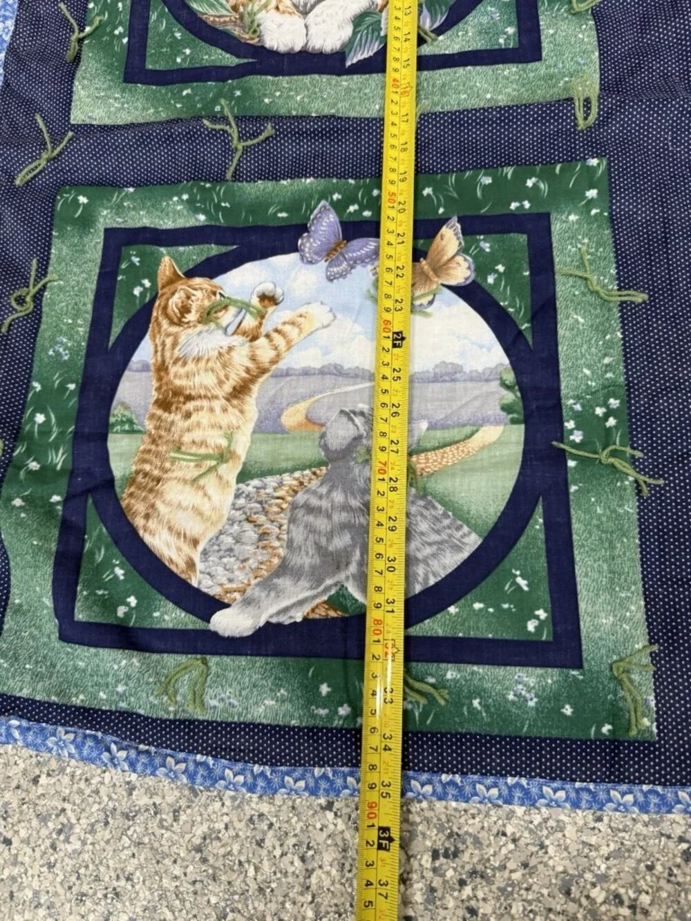 Vintage Cat Quilt Throw 35x43 Patchwork Kitty Cottagecore Handmade Lap Blanket
